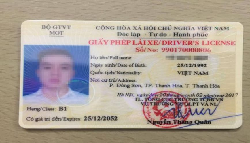 Mẫu bằng lái xe B1