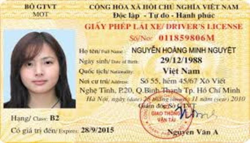 Mẫu bằng lái xe B2
