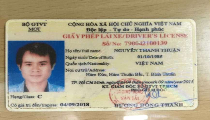 Mẫu bằng lái xe hạng C