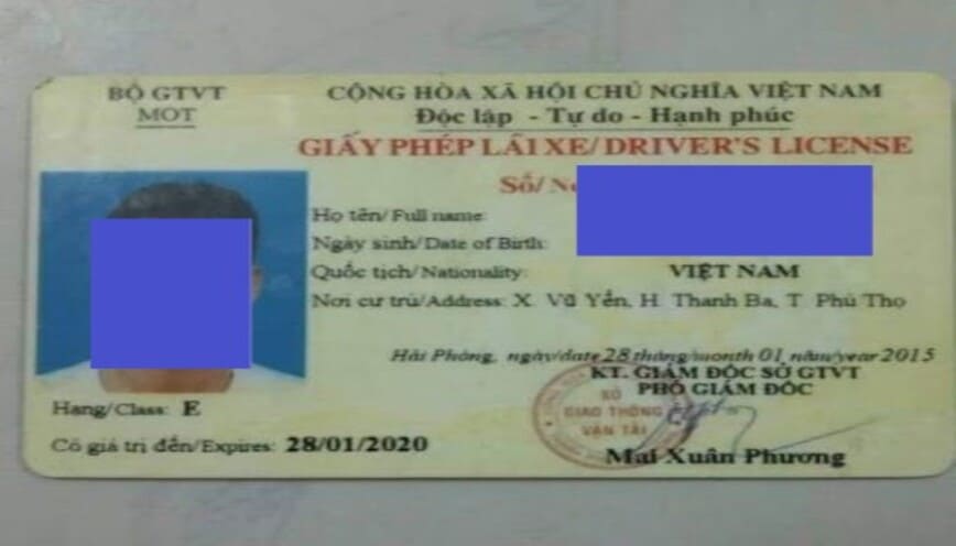 Minh họa bằng lái xe hạng E