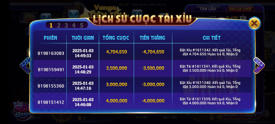Lịch sử ăn hũ tài xỉu rút tiền của người chơi 789Club