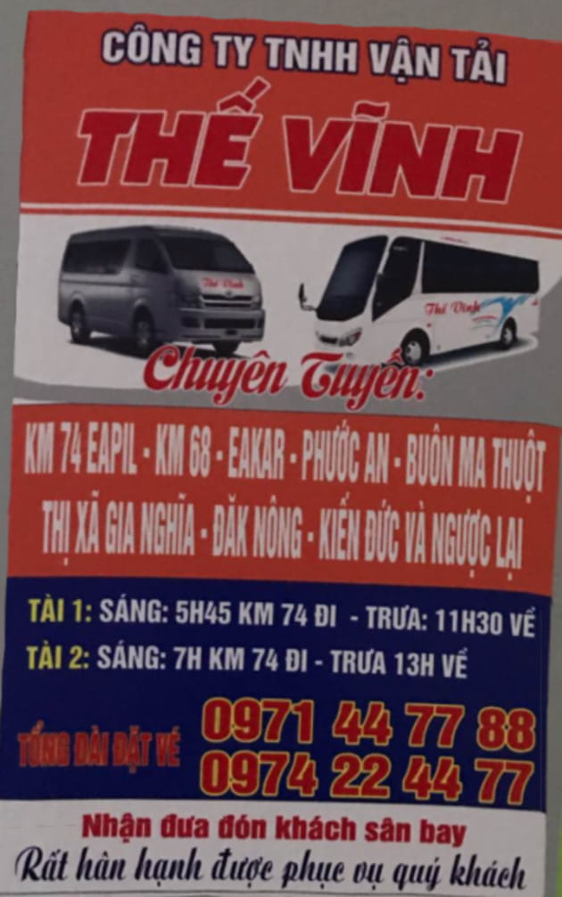 Địa chỉ và thông tin liên hệ của nhà xe Thế Vĩnh