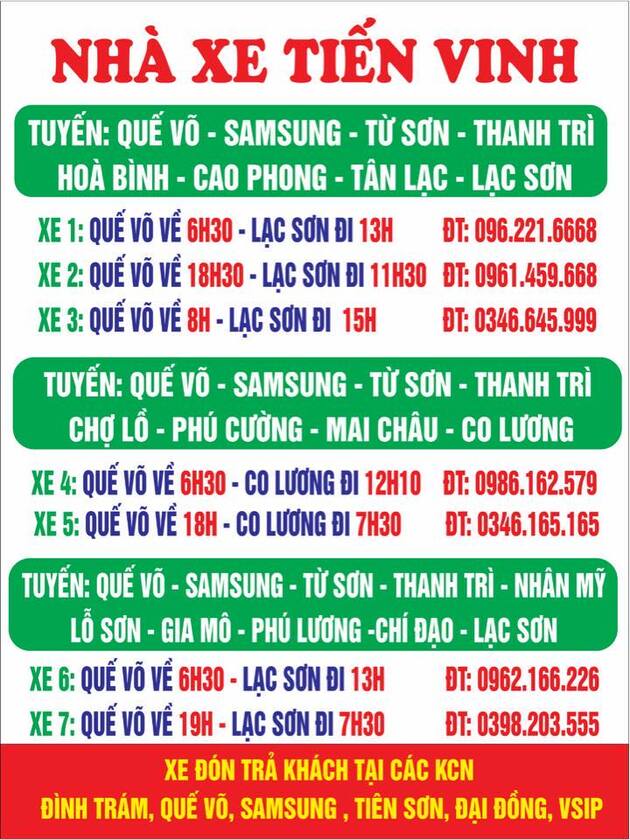 Thông tin các tuyến đường xe chạy và thời gian di chuyển