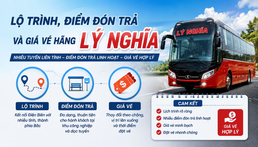 Lộ trình, điểm đón trả và giá vé hãng Lý Nghĩa