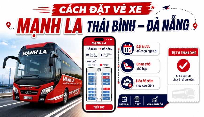Cách đặt vé xe Mạnh La Thái Bình – Đà Nẵng