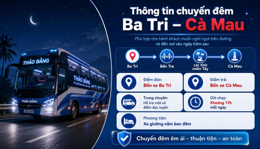 Thông tin chuyến đêm Ba Tri – Cà Mau