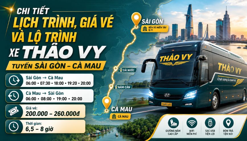 Chi tiết lịch trình, giá vé và lộ trình xe Thảo Vy tuyến Sài Gòn – Cà Mau