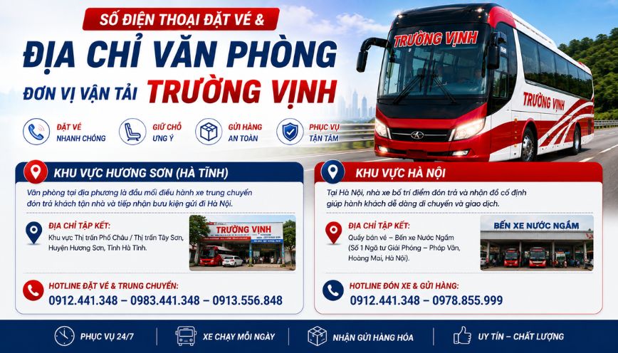 Số điện thoại đặt vé và địa chỉ văn phòng đơn vị vận tải Trường Vịnh