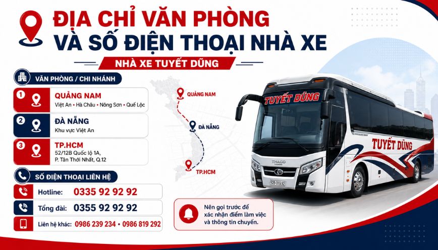 Địa chỉ văn phòng và số điện thoại nhà xe