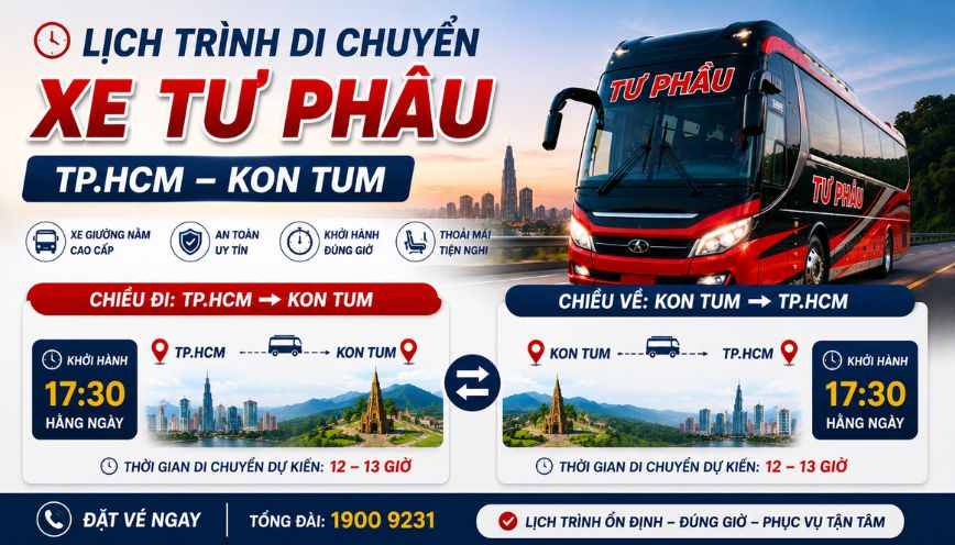 Lịch trình di chuyển xe Tư Phầu TP.HCM – Kon Tum