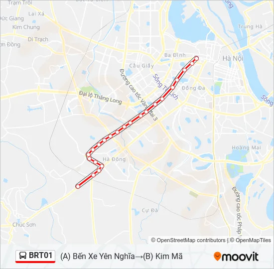 Bản đồ chi tiết tuyến xe buýt nhanh BRT01 Hà Nội