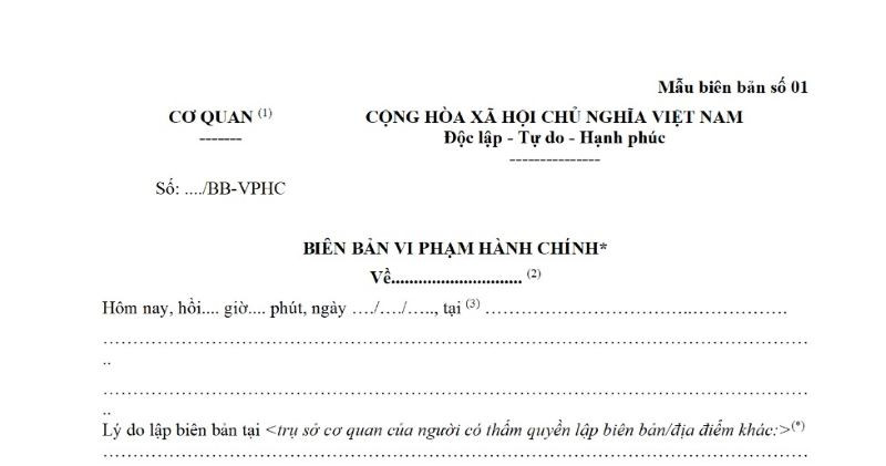 Biên bản vi phạm hành chính