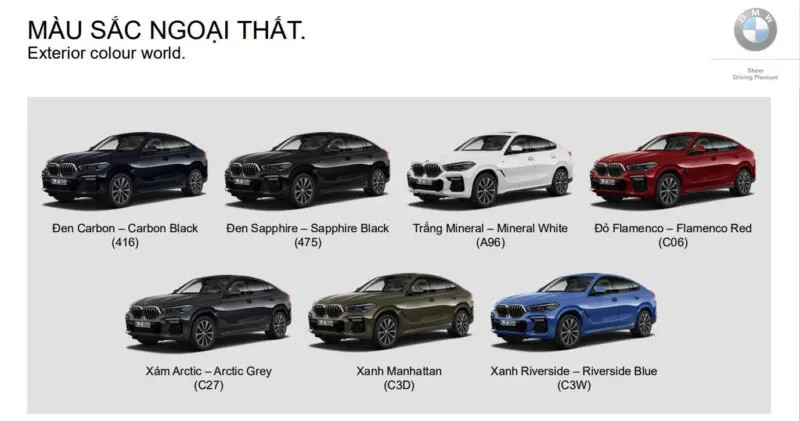 Các tùy chọn màu sắc ngoại thất phong phú cho BMW X6 M Sport mới