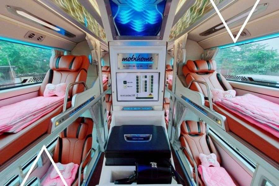 Ghế ngồi và tiện nghi hiện đại bên trong xe khách đi Ninh Thuận từ Sài Gòn, nâng cao trải nghiệm chuyến đi