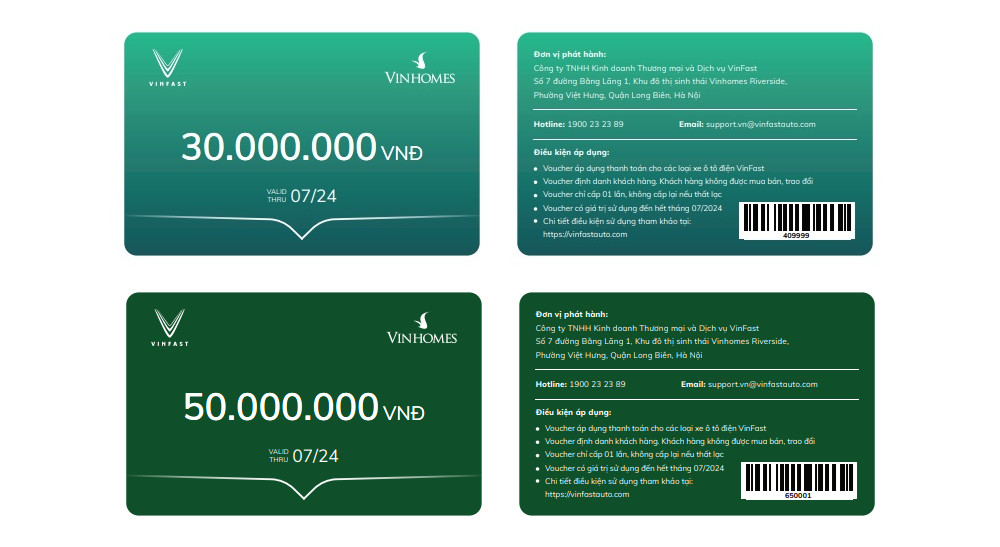 Hai mệnh giá của Voucher Vinhomes mua xe ô tô điện VF 8
