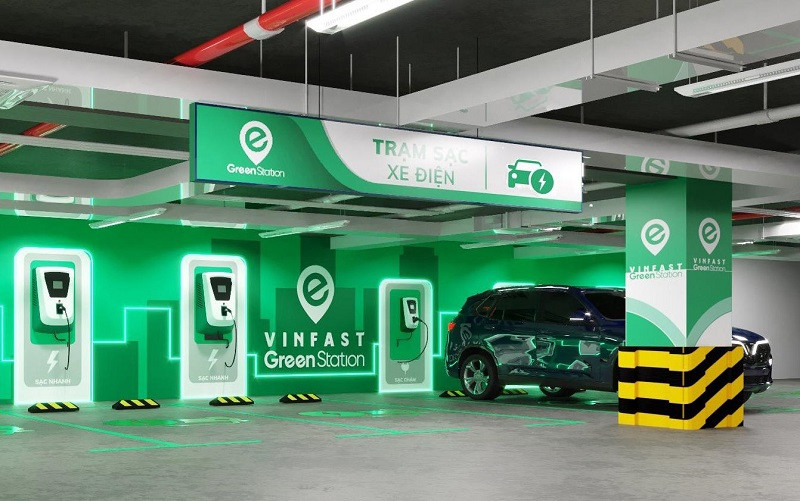 Hình ảnh một trạm sạc hoặc trung tâm bảo dưỡng xe máy điện