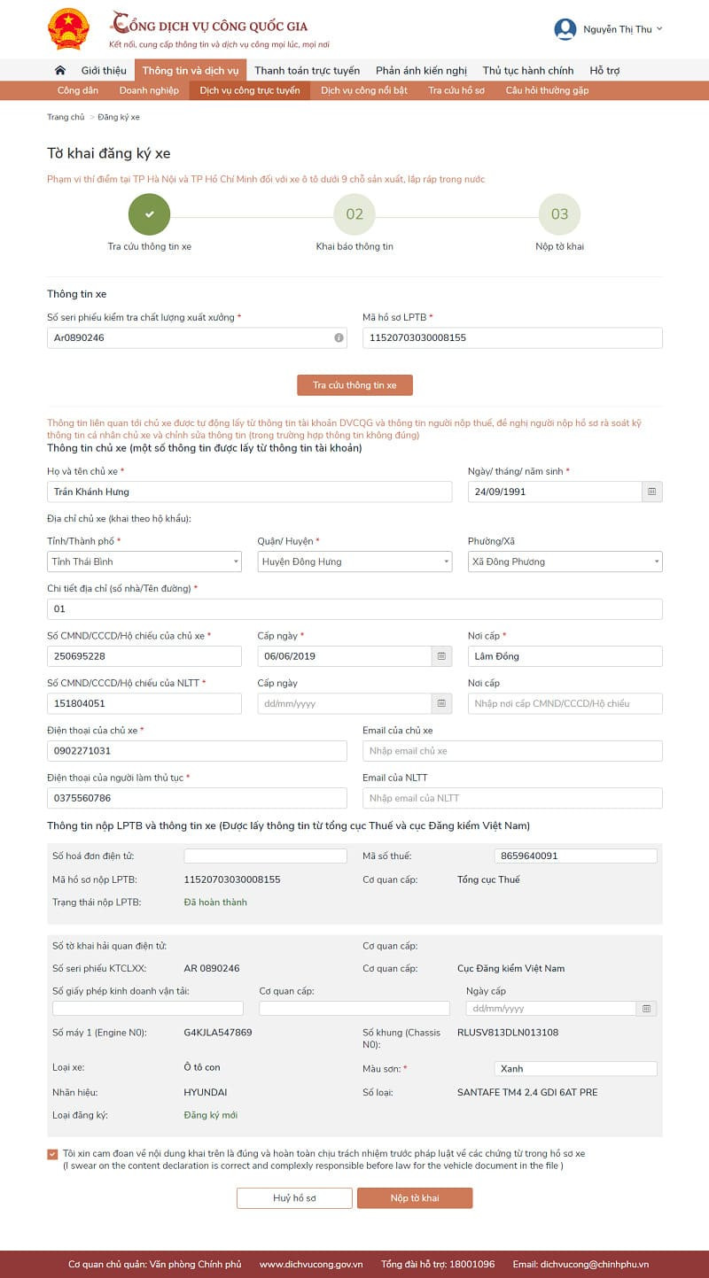 Kiểm tra thông tin chủ xe và phương tiện trên hệ thống đăng ký online