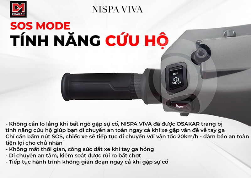 Minh họa vị trí nút cứu hộ trên tay lái của xe máy điện Osakar Classy