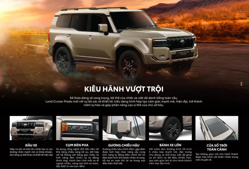 Tổng thể ngoại thất bên hông của Toyota Land Cruiser Prado 2025 thế hệ mới