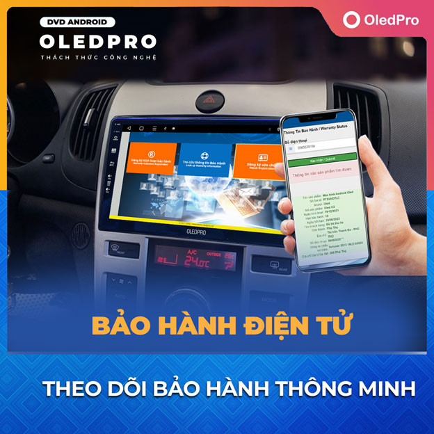 Trang web tra cứu bảo hành điện tử của OledPro hiển thị thông tin sản phẩm trên Màn hình OledPro A5.