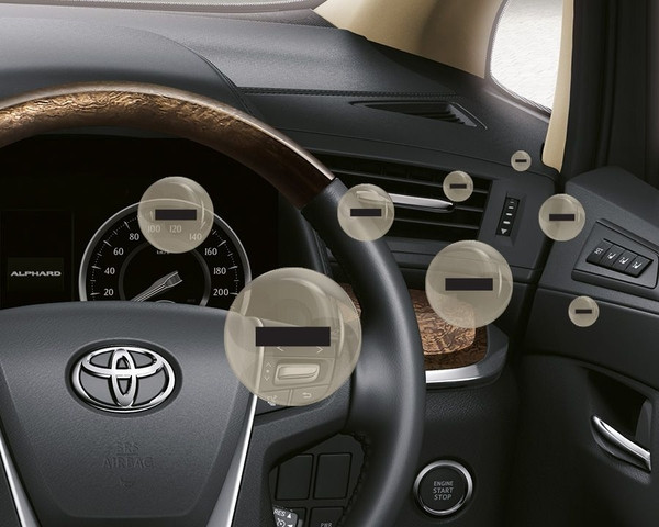 Vô lăng 4 chấu bọc da với nhiều nút điều khiển trên Toyota Alphard Luxury